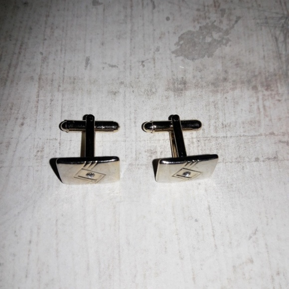 Gold Rectangular Crystal Accented Cuff Links - Picture 3 of 3